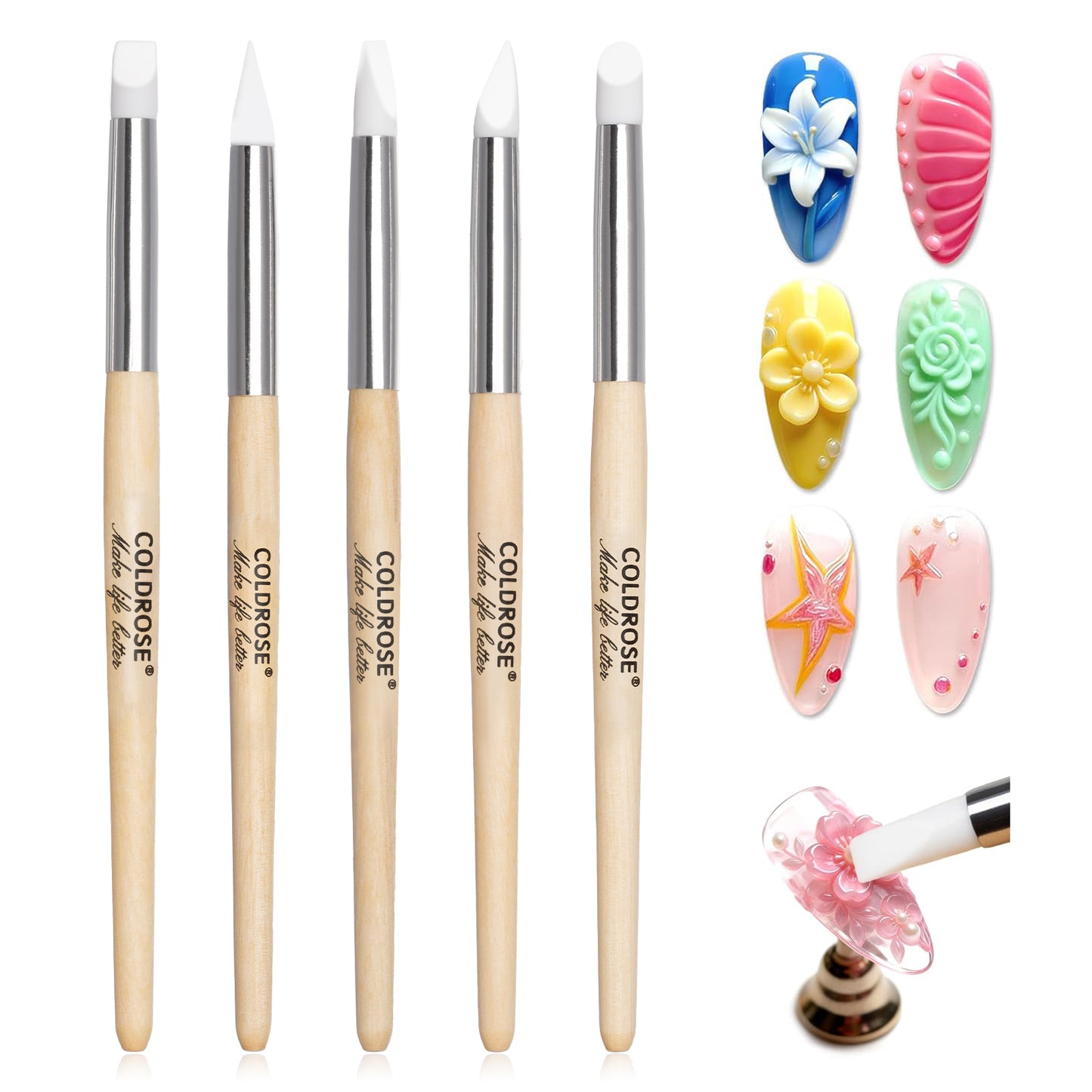 Plumas Silicona Nail Art 5Pzs Multifuncionales COLDROSE