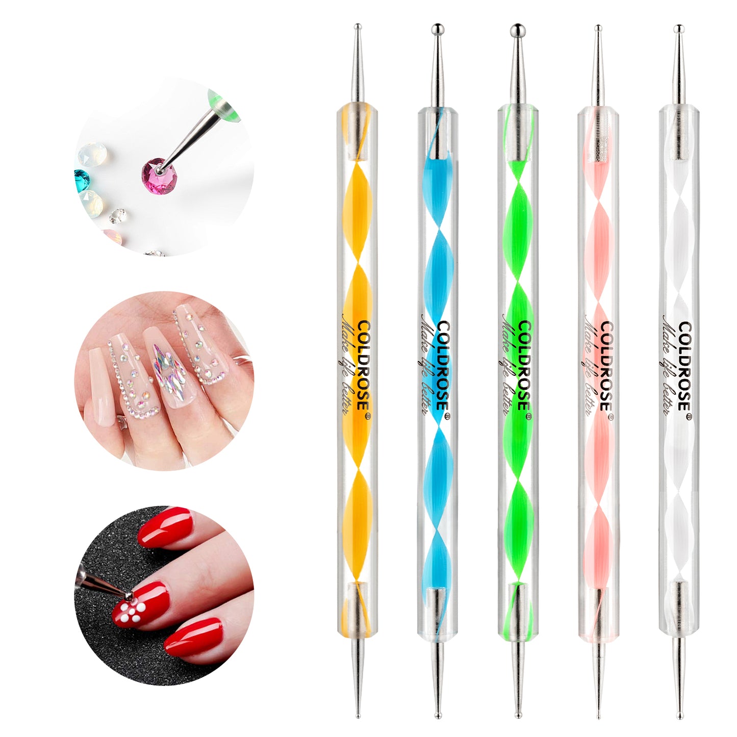 Kit Punteros Doble Punta Nail Art 5Pzs con Estuche COLDROSE