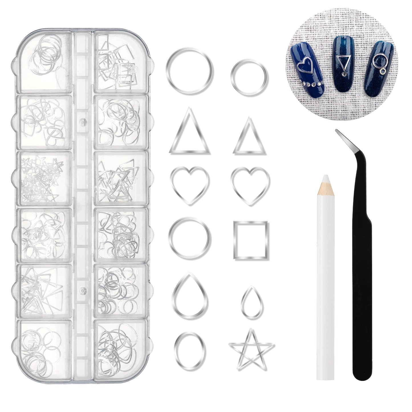 Kit Decoración Uñas Metalicas 240pcs COLDROSE Pinza Lápiz