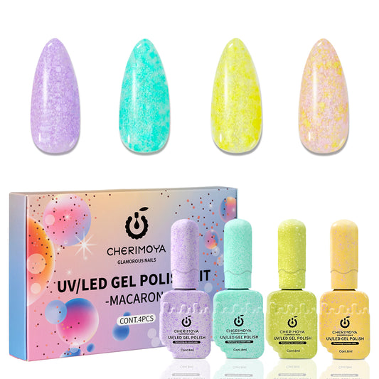 Kit Geles Semipermanente Helado De Macaron 4pzs Cherimoya Macarrones De Colores